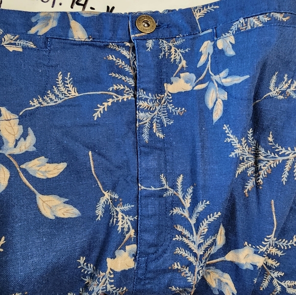 Vintage blue Linen plant print long skirt - Picture 4 of 9